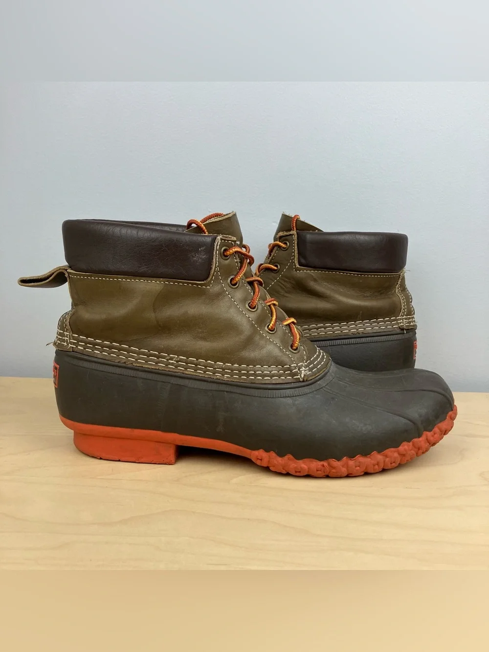 L.L. Bean Men’s Size 11.0 M Unlined 7” Duck Boots Olive Green Leather Lace Up